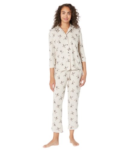 Imbracaminte femei hue cozy glasses brushed loose knit button-up pajama set silver cloud