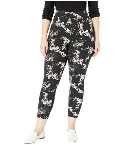 Imbracaminte femei hue plus size watercolor floral cotton capri leggings black