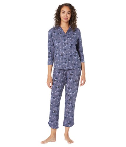 Imbracaminte femei hue watercolor brushed loose knit button-up pajama set blue indigo