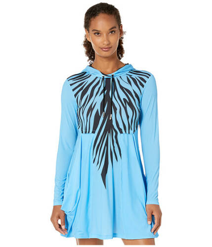 Imbracaminte femei jamie sadock sunsensereg 50 uvp zebra print long sleeve hooded dress aquarius