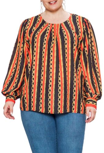 Imbracaminte femei jealous tomato stripe chain printed long sleeve blouse plus size black