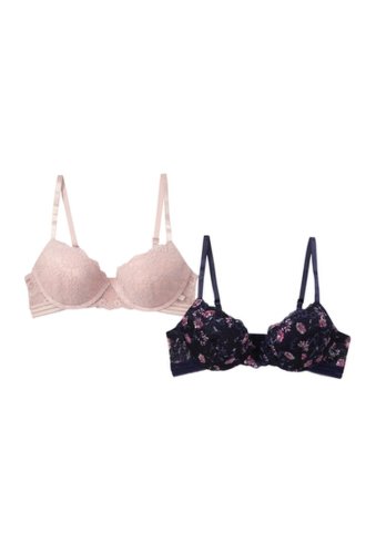 Imbracaminte femei jessica simpson night bloom printed lace t-shirt bra - pack of 2 eclipse prnt lace rose dust