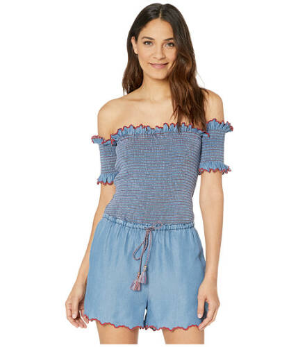 Imbracaminte femei juicy couture chambray scallop embroidered smocked romper chambray