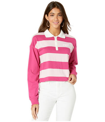 Imbracaminte femei juicy couture long sleeve color block rugby tee pixel pink rugby stripe