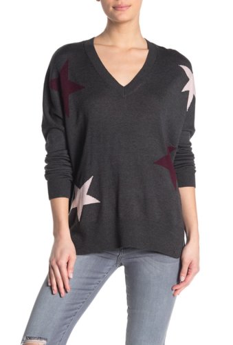 Imbracaminte femei kut from the kloth polly v-neck star print highlow sweater charcoalmerlot