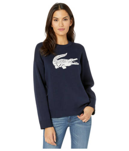 Imbracaminte femei lacoste long sleeve cn jacquard logo cotton sweater navy blueflour