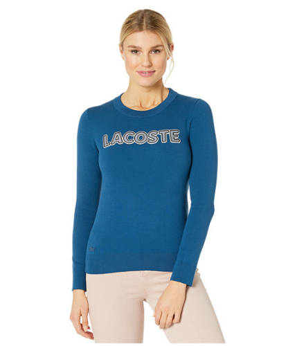 Imbracaminte femei lacoste long sleeve crew neck tattersall logo cotton sweater raffia matting