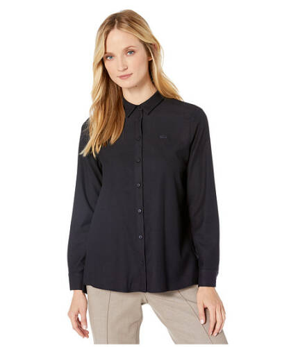 Imbracaminte femei lacoste loose fit pleated back flannel shirt navy blue
