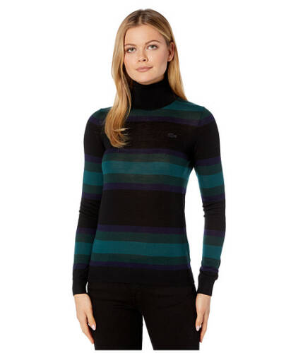 Imbracaminte femei lacoste thick striped jersey wool turtleneck blacknavy bluesinoplebeeche