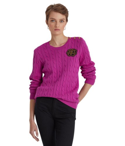 Imbracaminte femei lauren ralph lauren button-trim cable-knit sweater bright fuchsia