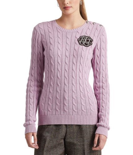 Imbracaminte femei lauren ralph lauren button-trim cable-knit sweater scottish primrose heather