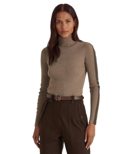 Imbracaminte femei lauren ralph lauren faux-leather-trim turtleneck sweater truffle heatherchocolate