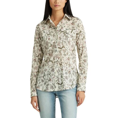 Imbracaminte femei lauren ralph lauren floral cotton shirt mascarpone cream multi