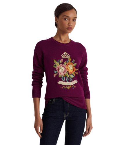 Imbracaminte femei lauren ralph lauren intarsia-knit cotton-blend sweater red violet multi