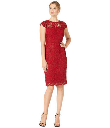 Imbracaminte femei lauren ralph lauren litchfield lace sonya cap sleeve day dress scarlet red