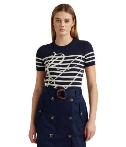 Imbracaminte femei lauren ralph lauren logo striped short sleeve sweater french navymascarpone cream