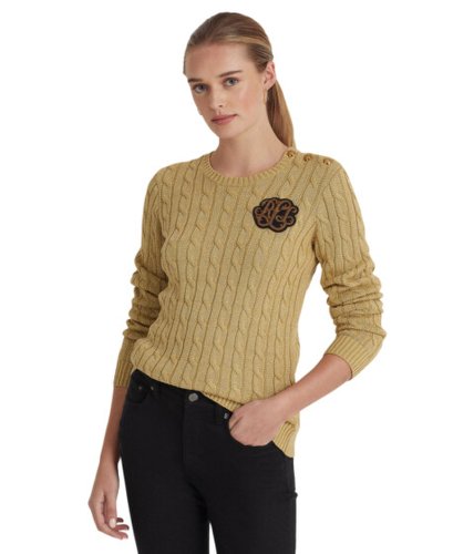 Imbracaminte femei lauren ralph lauren metallic button-trim cable-knit sweater gold