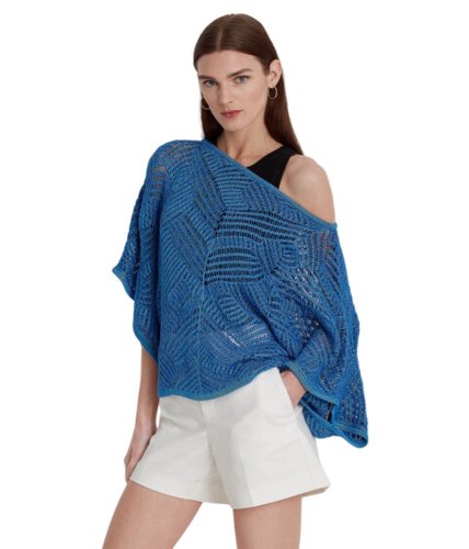 Imbracaminte femei lauren ralph lauren oversize cotton-blend mesh sweater blue marl