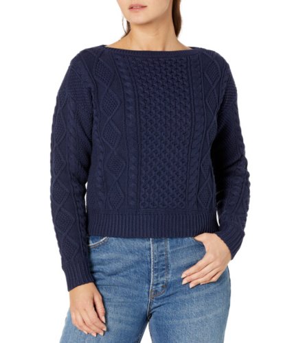 Imbracaminte femei lauren ralph lauren petite aran-knit cotton boatneck sweater french navy
