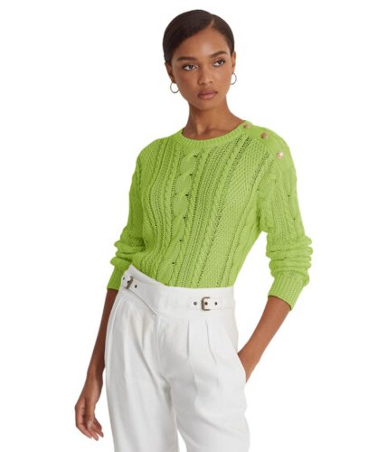Imbracaminte femei lauren ralph lauren petite aran-knit cotton sweater riviera green