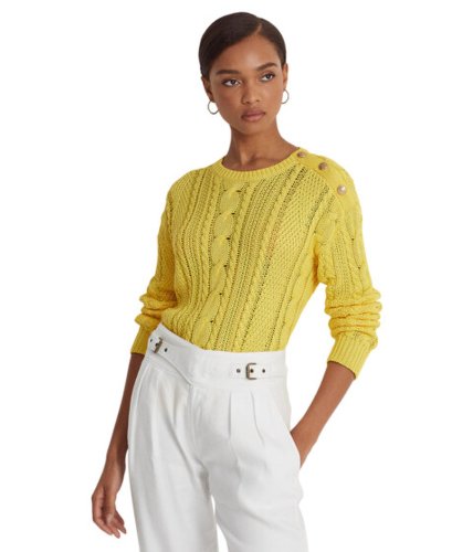 Imbracaminte femei lauren ralph lauren petite aran-knit cotton sweater sunfish yellow