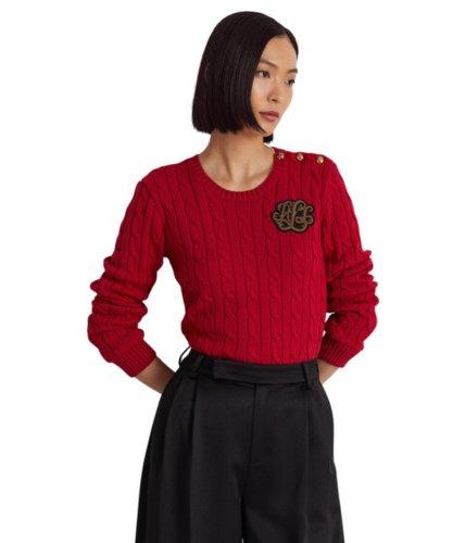 Imbracaminte femei lauren ralph lauren petite button trim cable knit sweater classic red