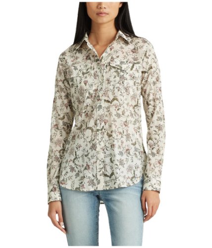 Imbracaminte femei lauren ralph lauren petite floral cotton shirt mascarpone cream multi