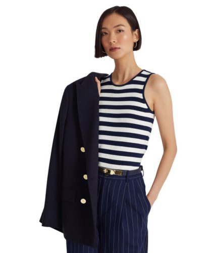 Imbracaminte femei lauren ralph lauren petite striped cotton-blend sleeveless sweater french navywhite