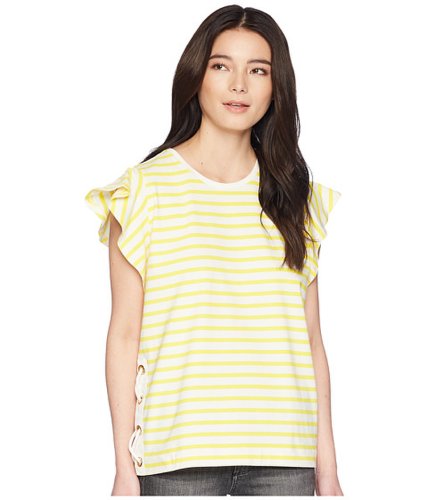 Imbracaminte femei lauren ralph lauren petite striped cotton flutter-sleeve t-shirt mascarpone creamhampton yellow