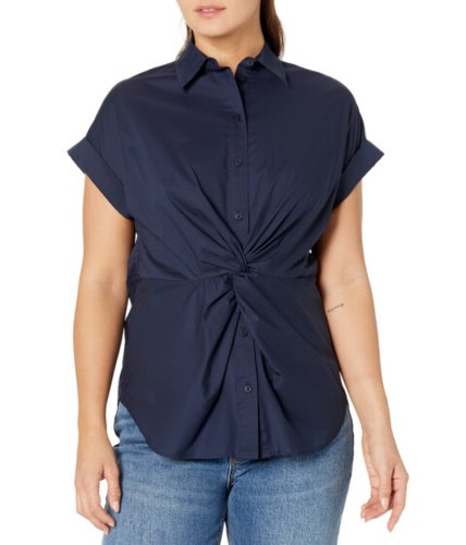 Imbracaminte femei lauren ralph lauren petite twist-front cotton short sleeve shirt french navy