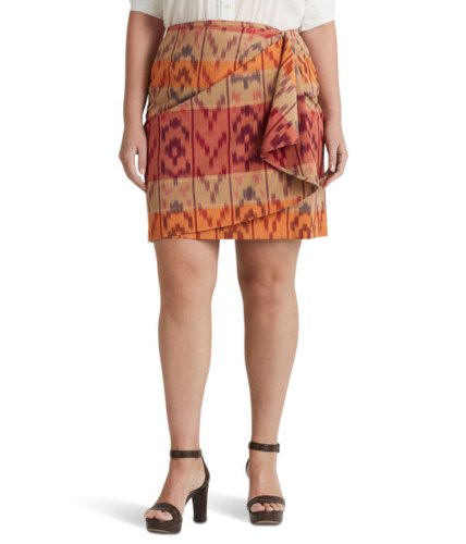 Imbracaminte femei lauren ralph lauren plus size geo-motif cotton-linen wrap skirt berry multi