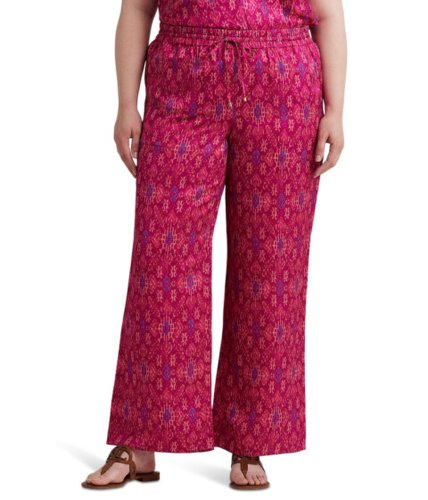 Imbracaminte femei lauren ralph lauren plus size geo-print satin shantung wide-leg pants fuchsia multi