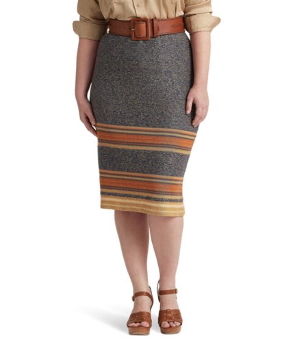 Imbracaminte femei lauren ralph lauren plus size striped cotton-linen knit pencil skirt multi