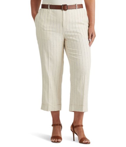 Imbracaminte femei lauren ralph lauren plus size striped twill wide-leg cropped pants creamfrench navy