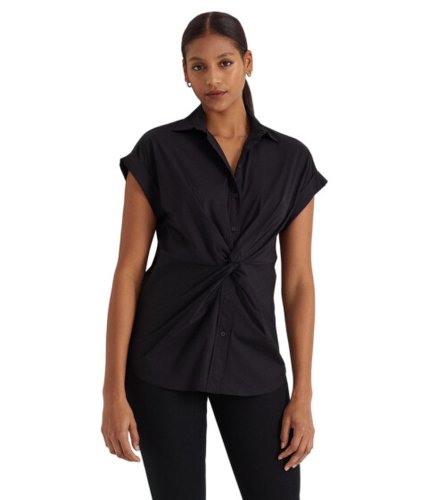 Imbracaminte femei lauren ralph lauren twist-front cotton short sleeve shirt black