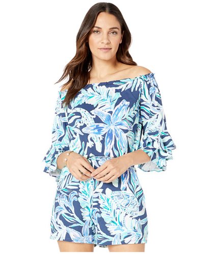 Imbracaminte femei lilly pulitzer calla off-the-shoulder romper high tide navy ready set gecko