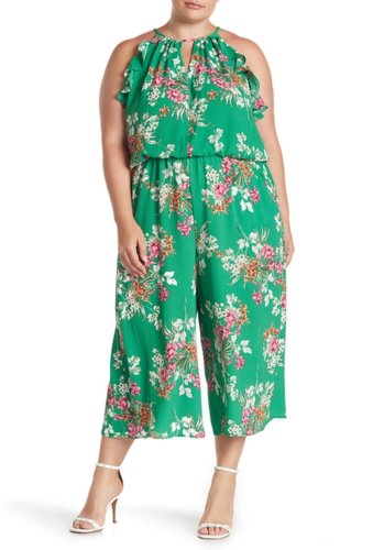 Imbracaminte femei london times ruffle trim floral print crepe jumpsuit plus size green multi