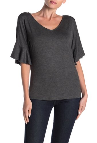 Imbracaminte femei loveappella v-neck short ruffle sleeved top heather charcoal