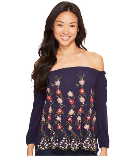 Imbracaminte femei lucky brand embroidered off the shoulder top navy multi