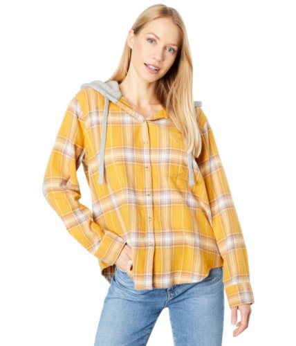 Imbracaminte femei lucky brand fashion plaid hoodie yellow plaid