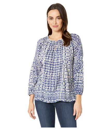 Imbracaminte femei lucky brand printed and shirred top navy multi