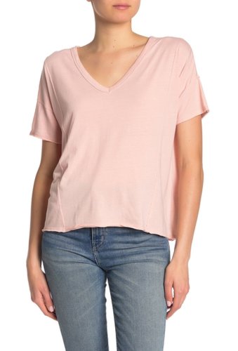 Imbracaminte femei lucky brand seam detail burnout v-neck t-shirt rose smoke