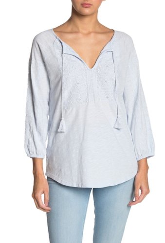 Imbracaminte femei lucky brand washed embroidered peasant blouse artic ice