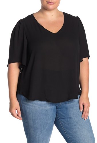 Imbracaminte femei lush dolman sleeve v-neck blouse plus size black