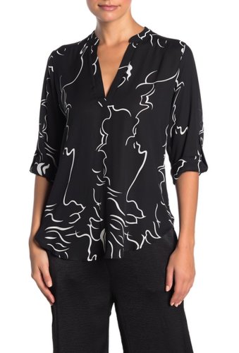 Imbracaminte femei lush printed split neck crepe blouse black-whit
