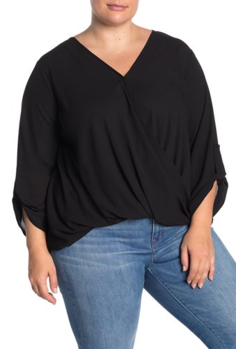 Imbracaminte femei lush roll tab surplice blouse plus size black