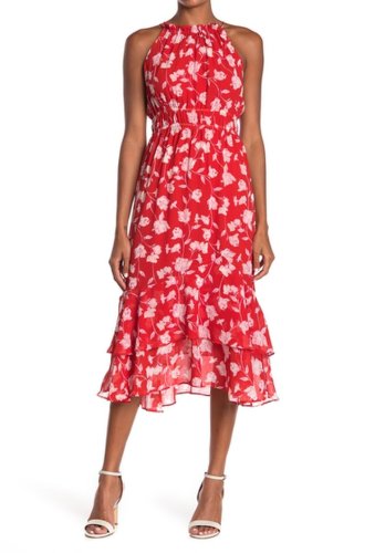 Imbracaminte femei lush smocked waist floral print midi dress red floral