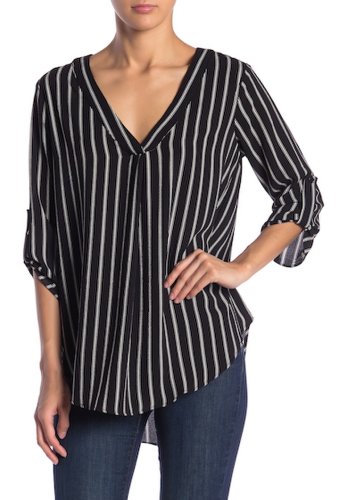 Imbracaminte femei Lush split neck roll sleeve tunic blouse black-wht stripe