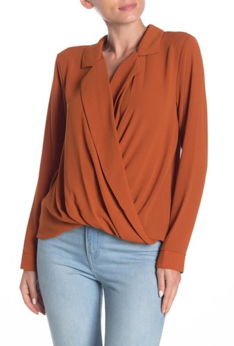 Imbracaminte femei lush surplice notched long sleeve blouse rust