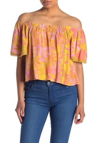 Imbracaminte femei lush tropical floral off the shoulder top mustard-pink